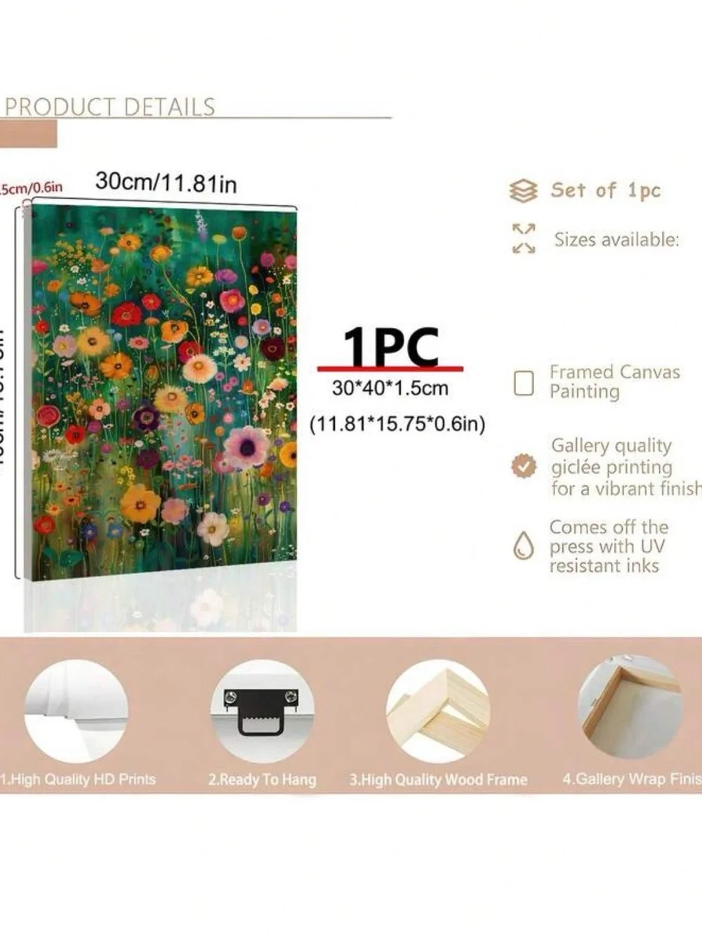 Vibrant Wildflower Canvas Art - Teal & Multicolor Floral Print approx 12x16